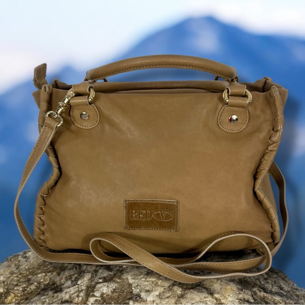 VALENTINO 2 way crossbody purse bag brown leather RED very good condition